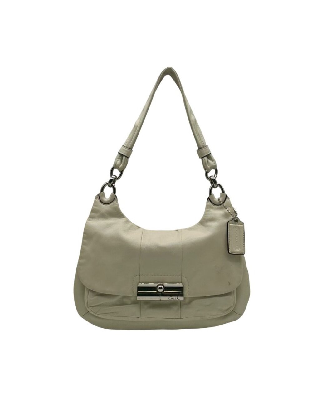 Coach Vintage Ivory Leather Flap Hobo Shoulder Bag-16931